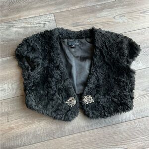 Black Faux Fur Shrug with Embellishments